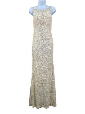 Vintage B. Darlin Gold Sequin Maxi Dress Size 5/6 Gown Floor Length Y2K 90s